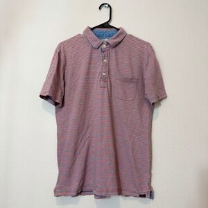 Faherty‎ Brand Polo Shirt Mens Size M Red Blue Striped Cotton Good Pocket Short